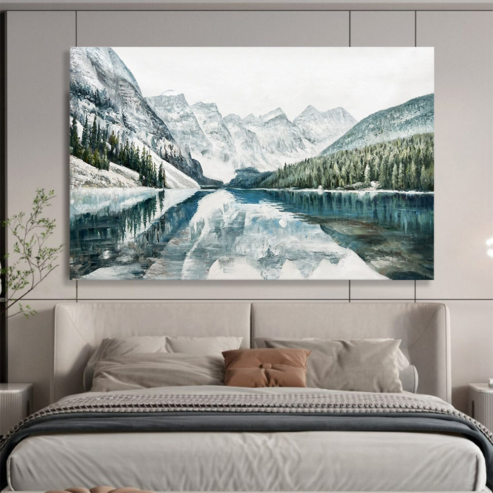 Snowy Mountain Lake Abstract Painting for Nature - Lover’s Studies YHT221