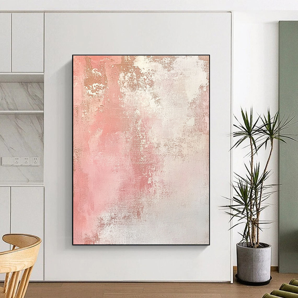 Pink and White Textured Gradient Abstract Painting with Soft Femininity WINK040