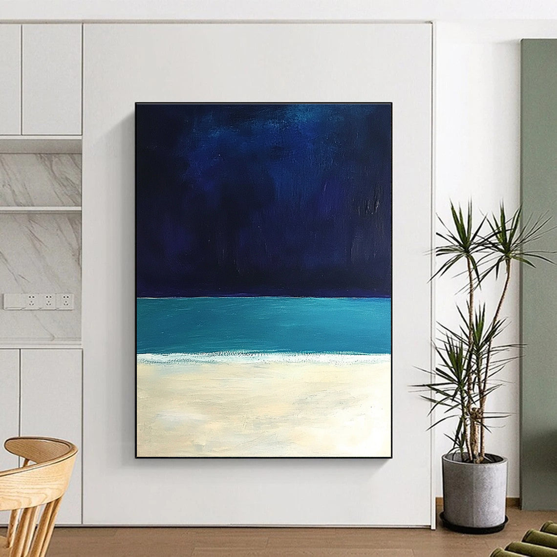 Dark Beach Scene Abstract Painting for Nautical - Themed Studies GAB1301
