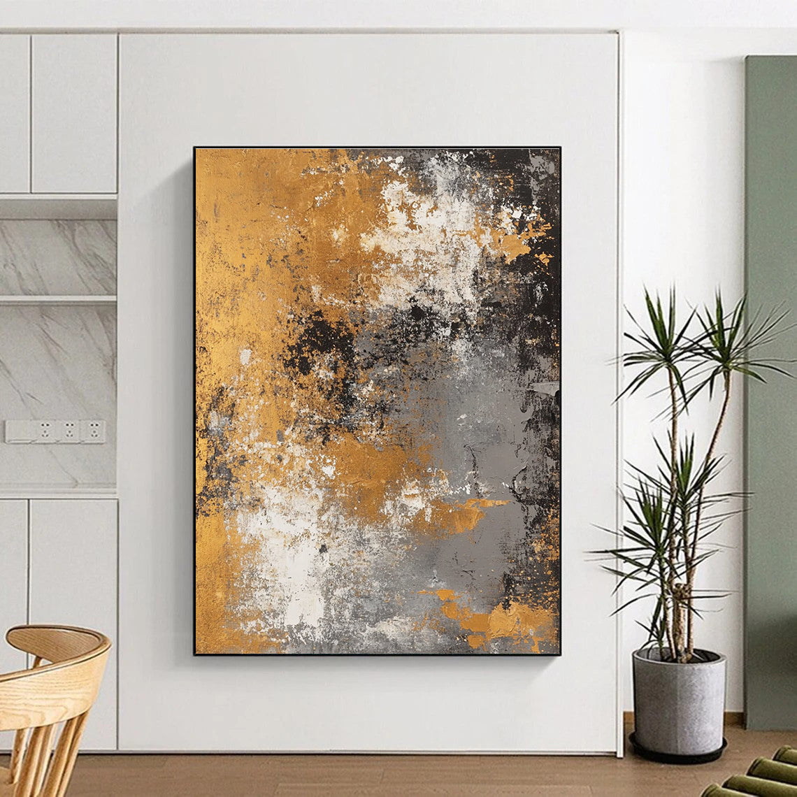 Gold and Gray Abstract Painting with Aged Elegance WINK319