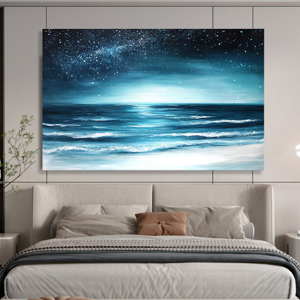Starry Night Ocean View Painting with Serene Dreamy Ambiance ABS554
