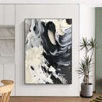 Black and White Swirl Abstract Painting for Minimalist Home Studies GAB1314
