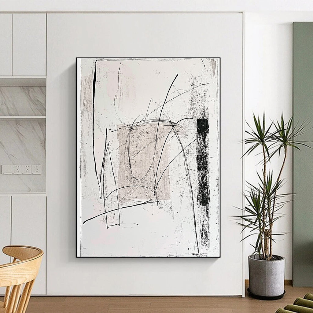 Black and White Linear Abstract Painting with Minimalist Rhythm WINK097