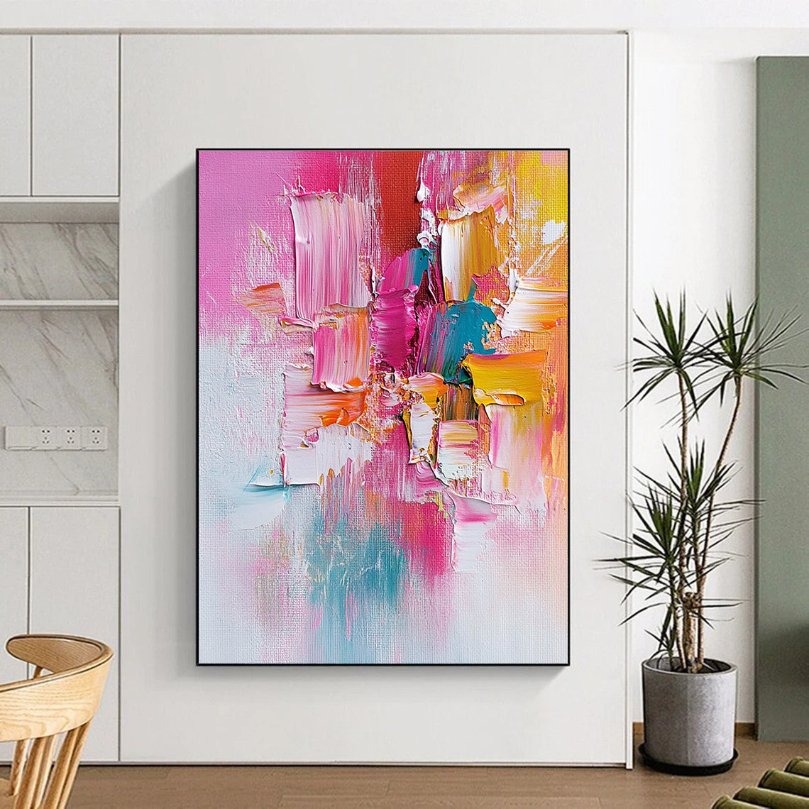 Pink Blue Orange Abstract Painting with Sweet Vibrancy WINK487