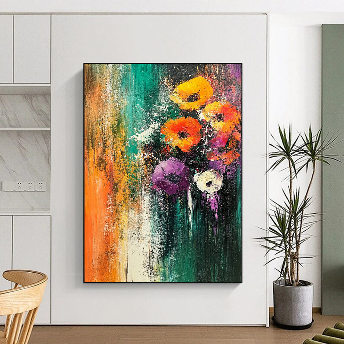 Vivid Floral Burst Abstract Painting for Lively Cafes GAB0762