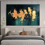Gold Splash on Green Abstract Painting with Luxurious Accents ABS418