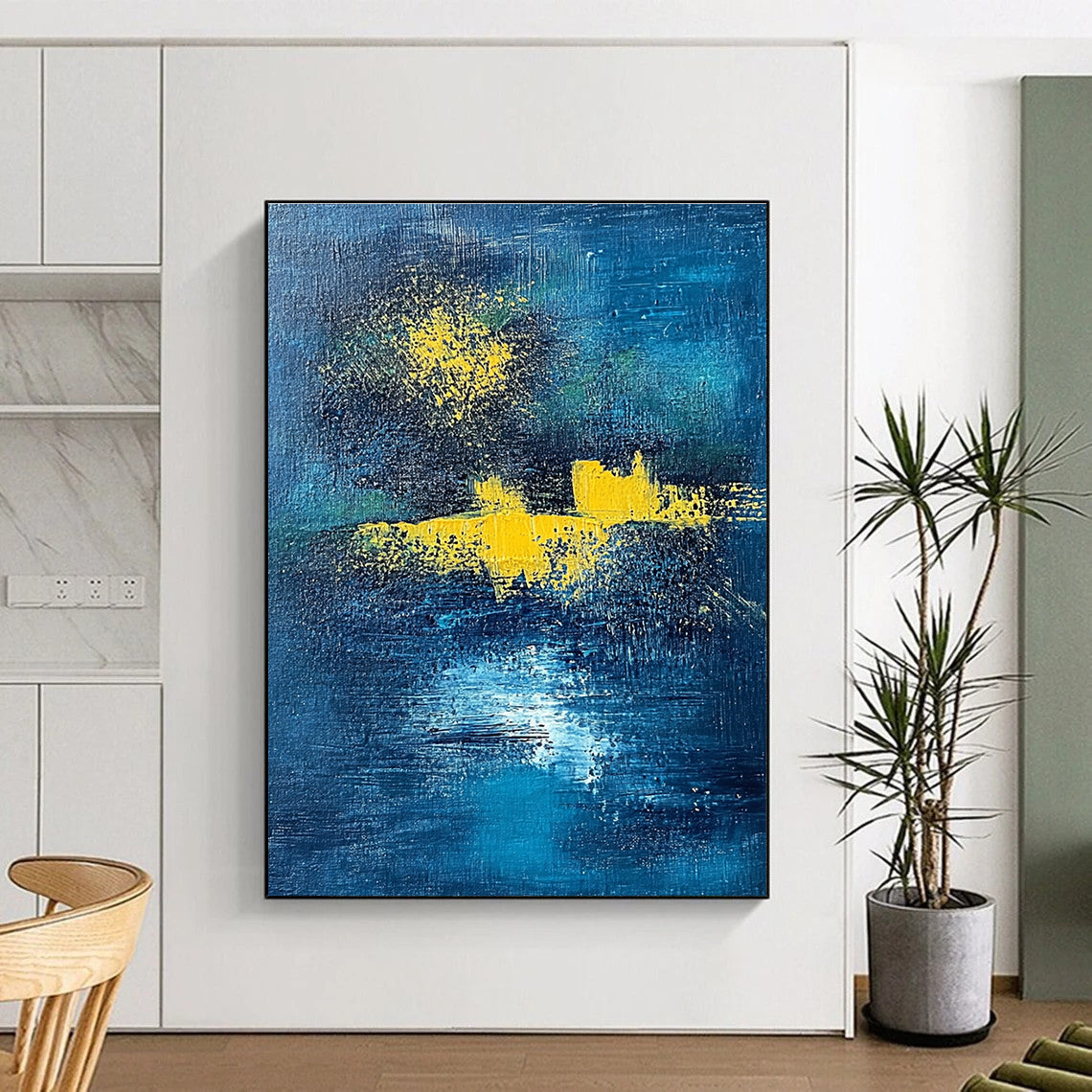 Blue - Yellow Abstract Night Painting with Mysterious Warmth WINK394