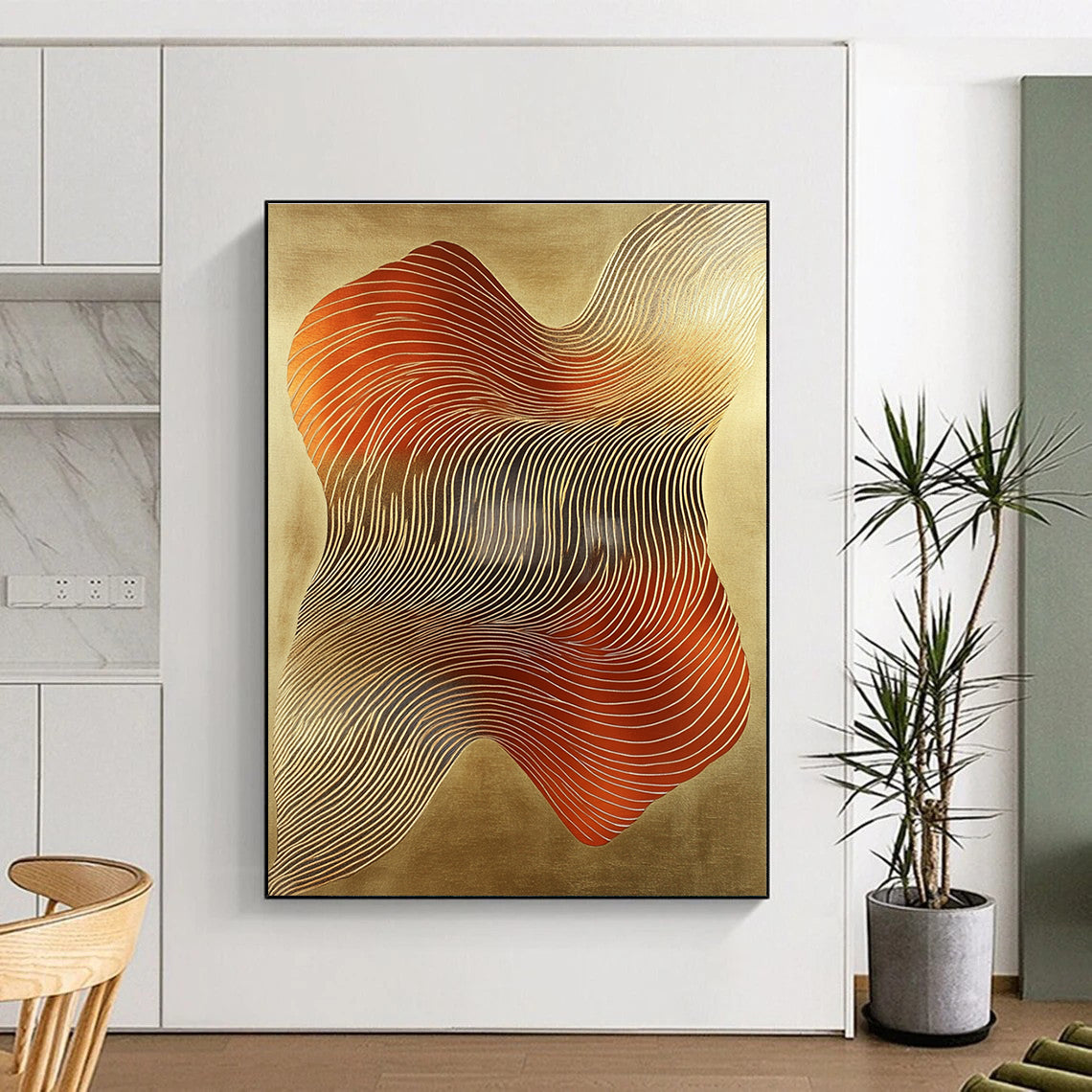 Gold and Red Waves Luxurious Abstract Painting for Upscale Interiors GAB1487