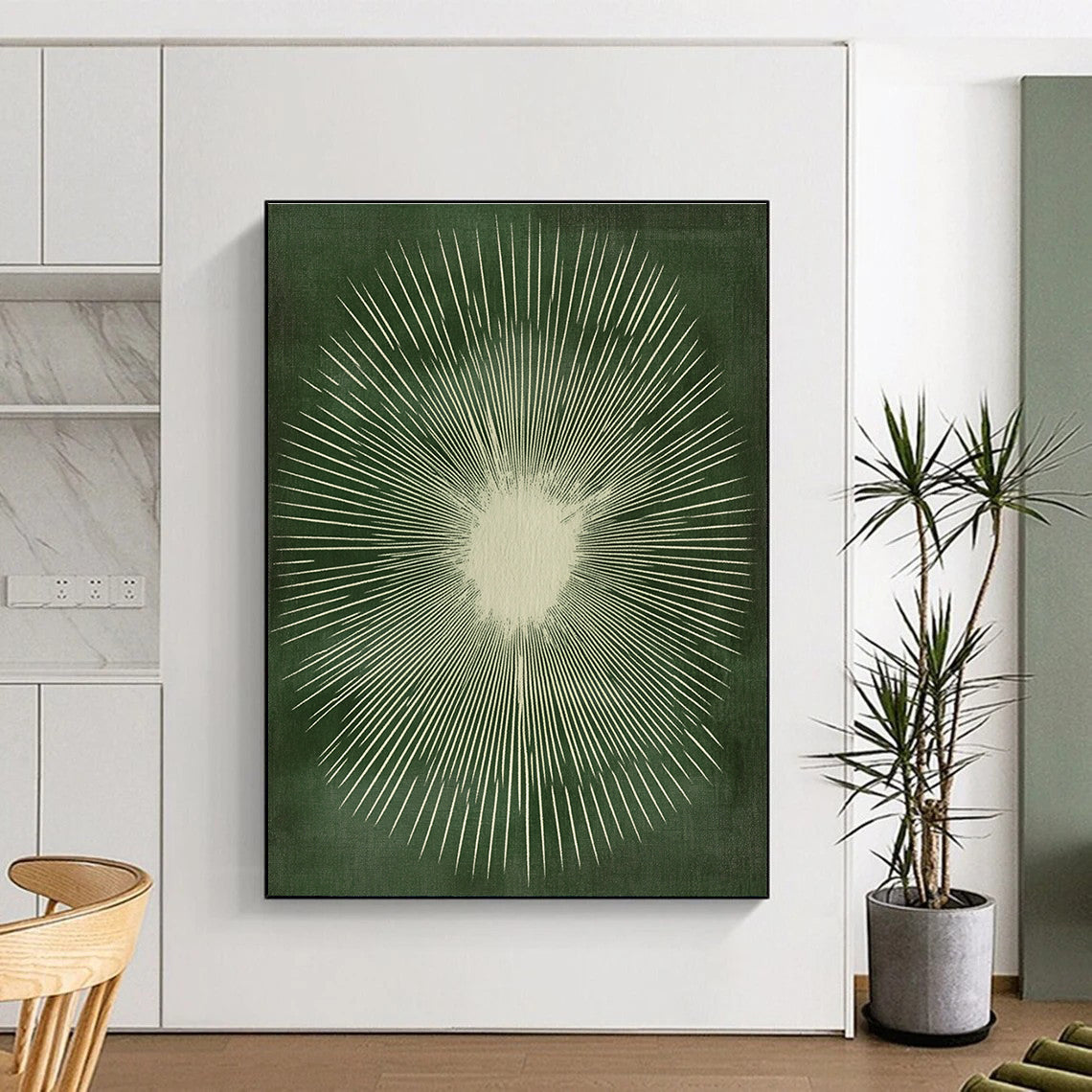 Green Sunburst Design Abstract Painting with Radiant Symmetry WINK267