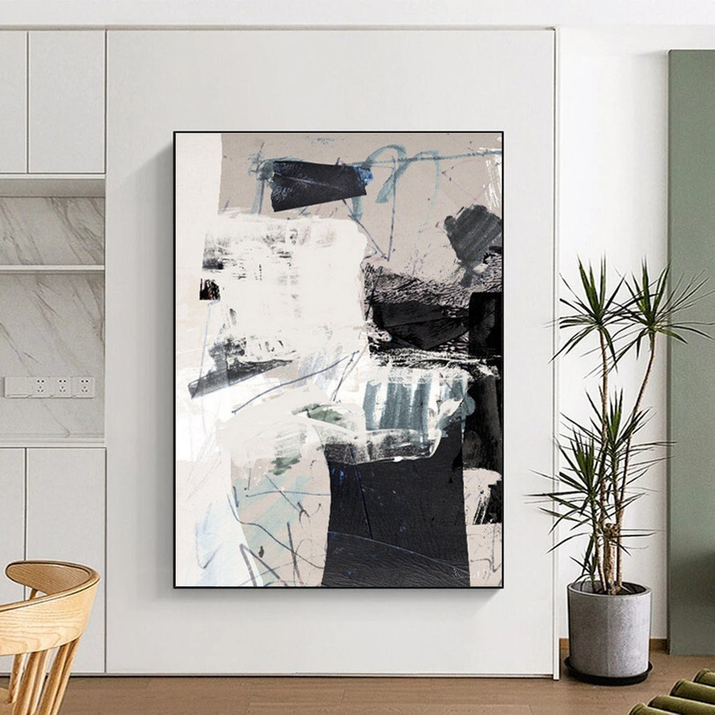 Mixed Media Black - White Abstract Painting for Industrial - Chic Lofts HENG194