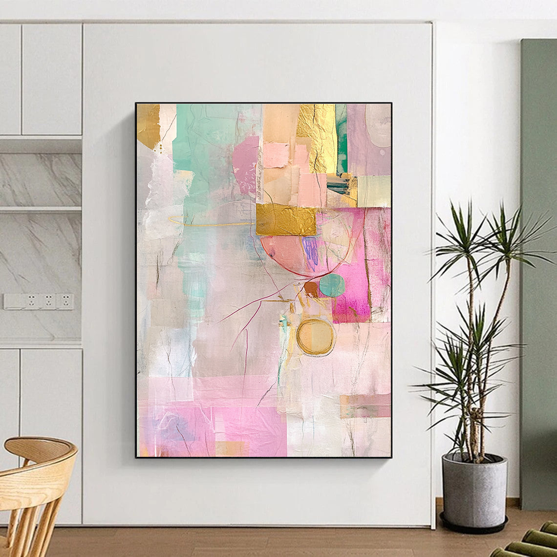 Pastel and Gold Collage Abstract Painting with Delicate Luxury WINK202