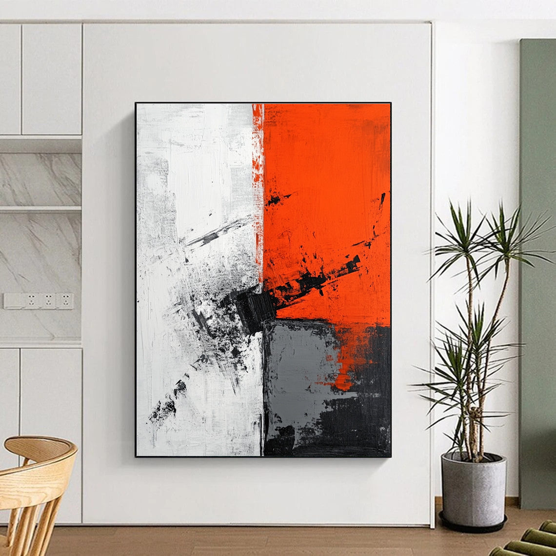 High - Contrast Geometric Abstract Painting for Corporate Boardrooms GAB0878