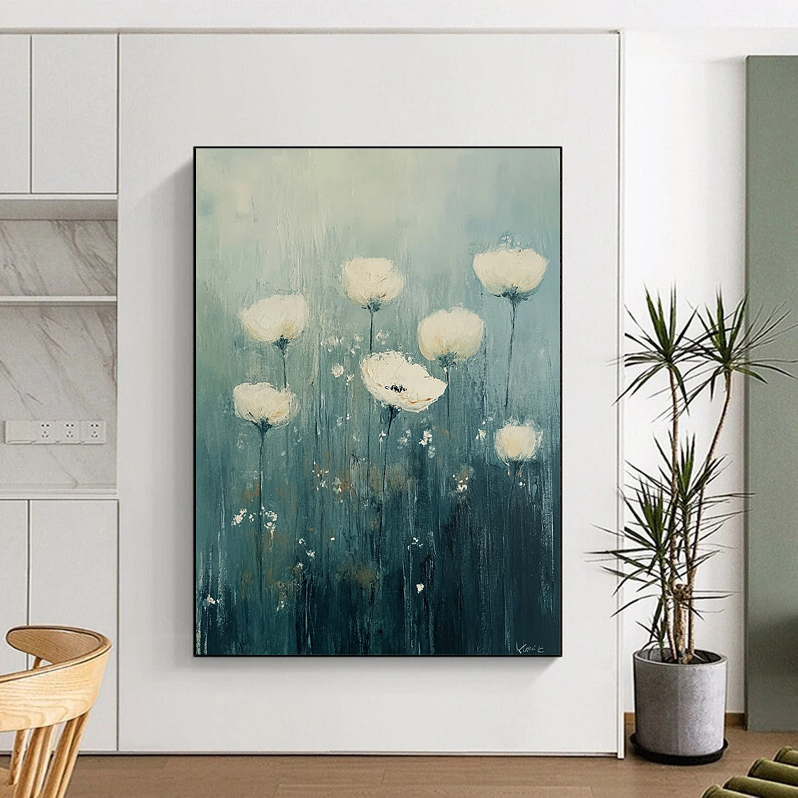 White Flowers in Field Ethereal Abstract Painting GAB0302