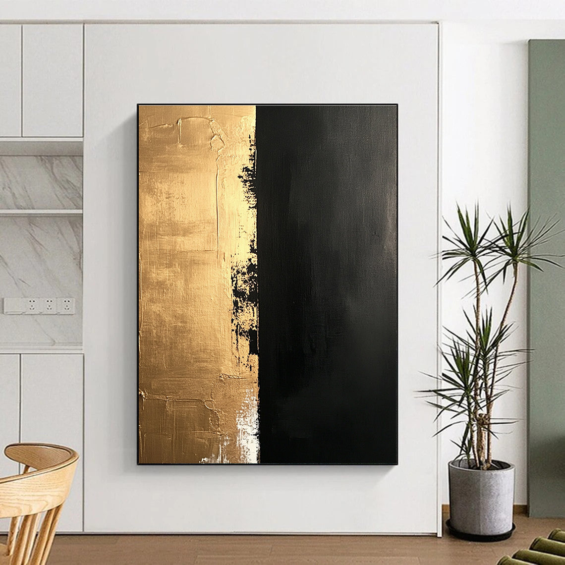 Gold and Black Textured Divide Abstract Painting with Luxe Contrast WINK019