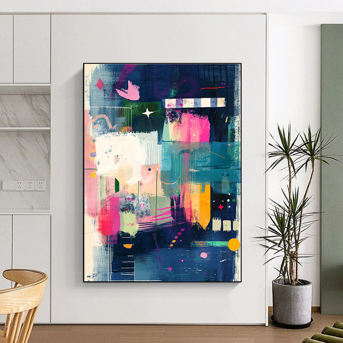 Colorful Abstract Collage Painting with Vibrant Elements GAB0100