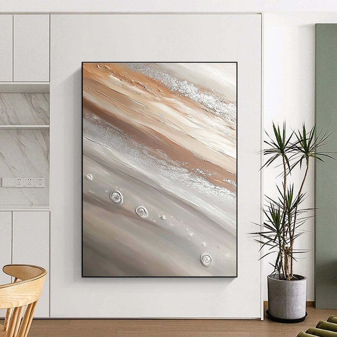 Beige and Silver Textured Art - Tactile Minimalist Abstract Painting GAB0441