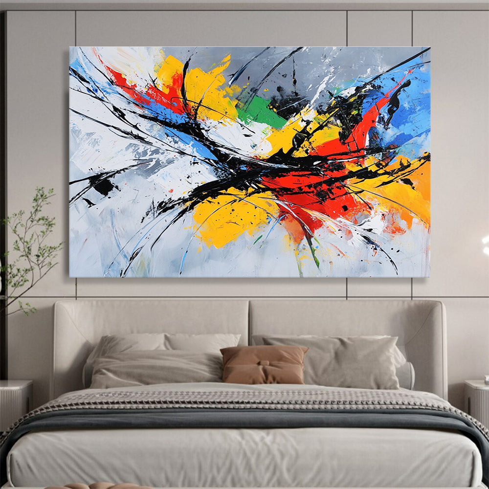 Colorful Expressive Splatter with Dynamic Black Lines Abstract Painting ABS332