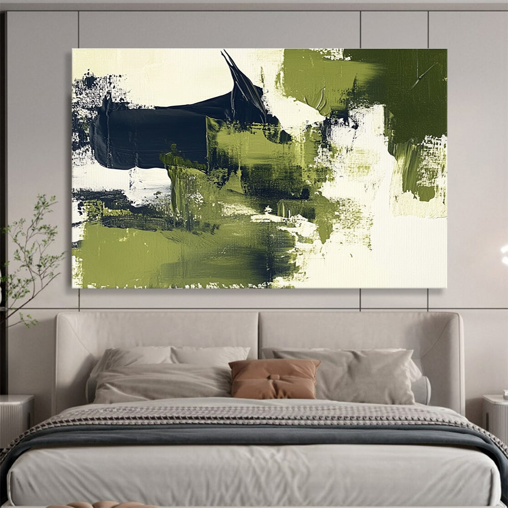 Green, Black and White Abstract Painting with Nature - Inspired Energy ABS407