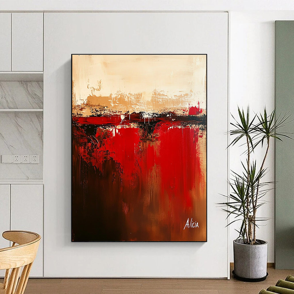 Geometric Abstract with Red Accents Painting for Mid - Century Modern Homes GAB1154