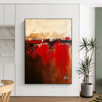 Geometric Abstract with Red Accents Painting for Mid - Century Modern Homes GAB1154