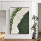 Textured Green and White Landscape Painting for Nature - Inspired Minimalist Spaces HENG316