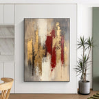 Gray Gold Red Abstract Painting with Rich Contrasts WINK663