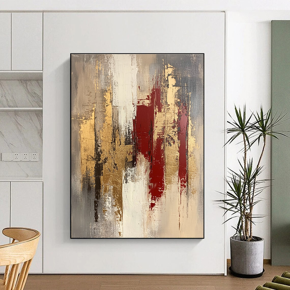 Gray Gold Red Abstract Painting with Rich Contrasts WINK663