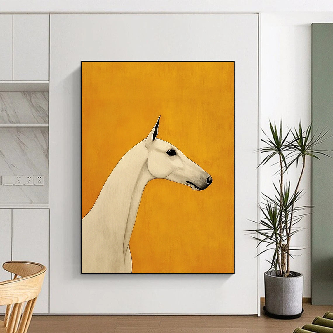 White Horse on Orange Stylized Equine Abstract Painting GAB0237