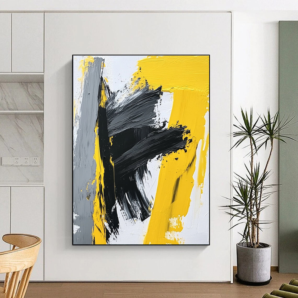 Yellow - Gray Abstract Bold Painting with Dynamic Energy WINK412