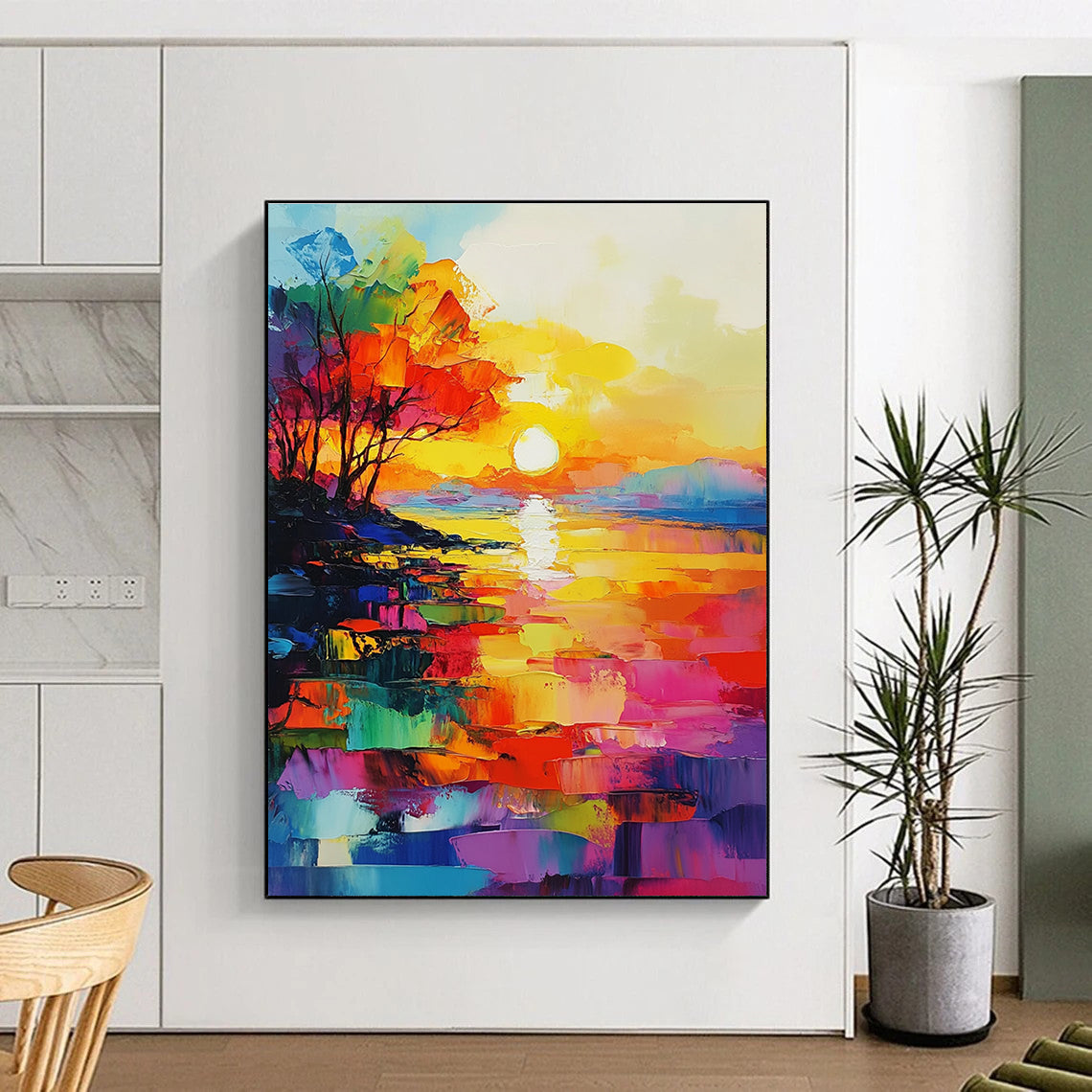 Colorful Sunset Landscape Expressive Abstract Painting for Artistic Interiors GAB1465