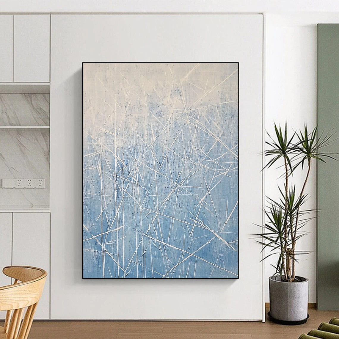 Blue Grass Abstract Painting for Minimalist Bathrooms GAB0776