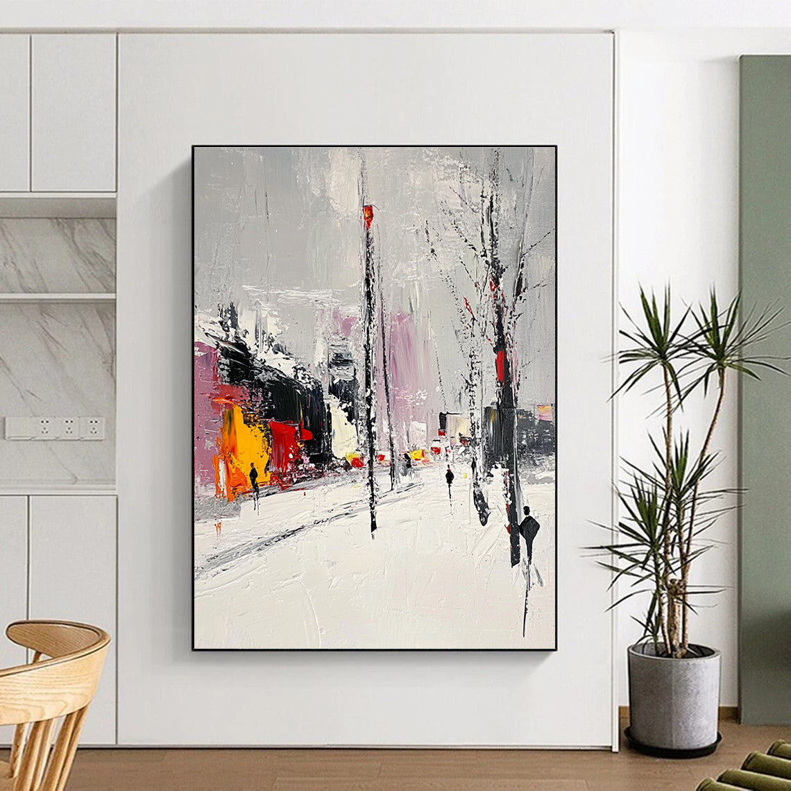 Snowy Urban Street - Winter City Abstract Painting GAB0608