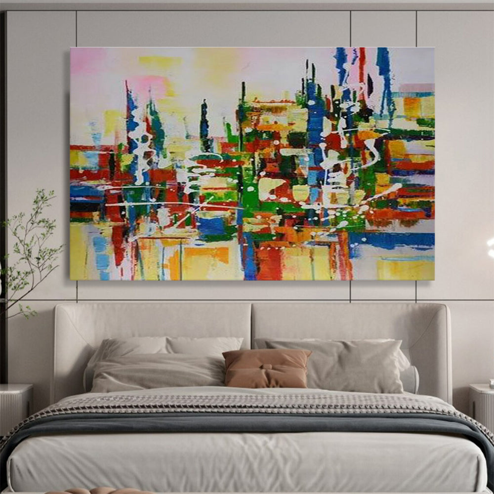 Colorful Cityscape Abstract Painting for Urban Loft Apartments YHT285