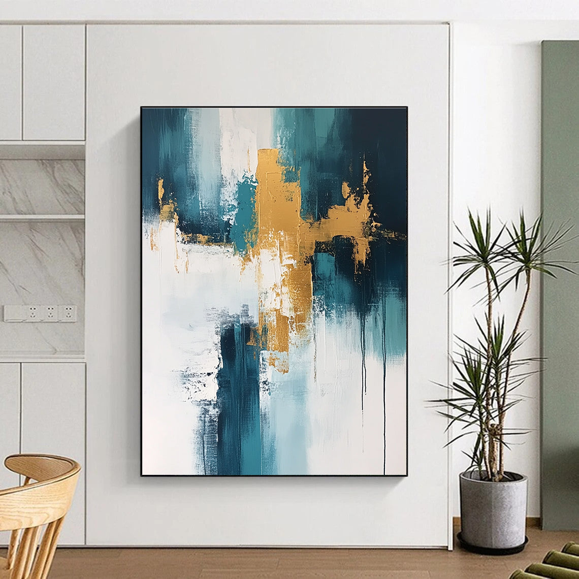 Teal and Gold Abstract Painting for Modern Beachfront Residences GAB0895