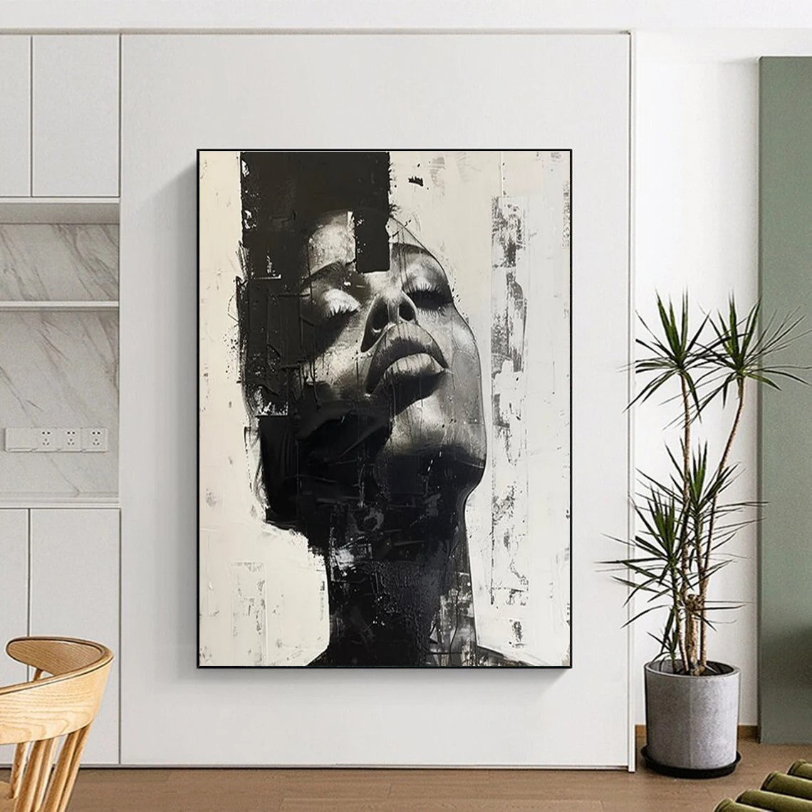 Black - White Abstract Portrait Painting for Edgy Urban Art Galleries HENG139