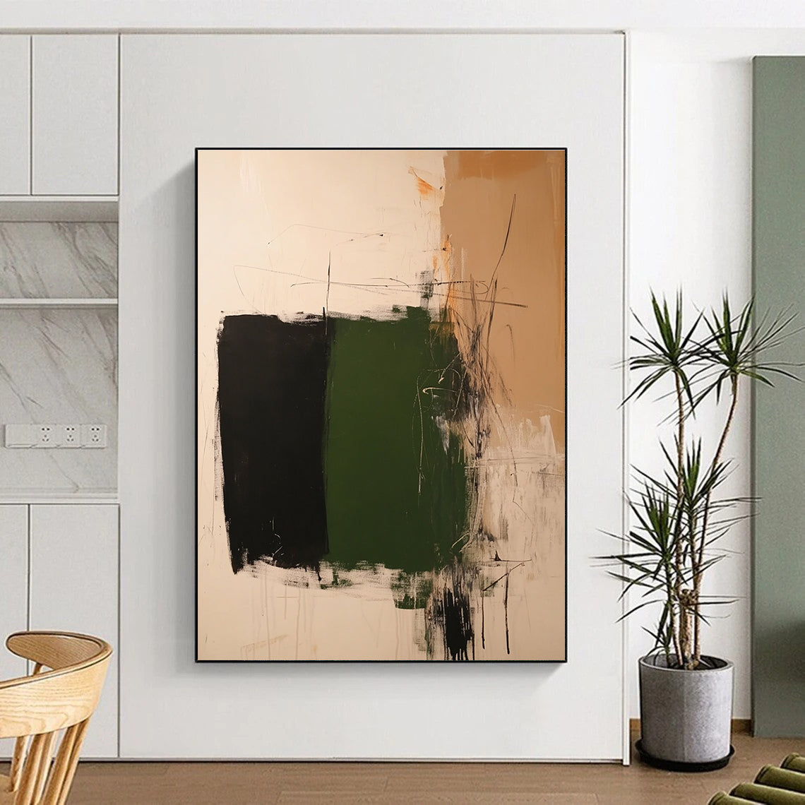 Green Black Abstract Painting with Bold Contrast WINK776
