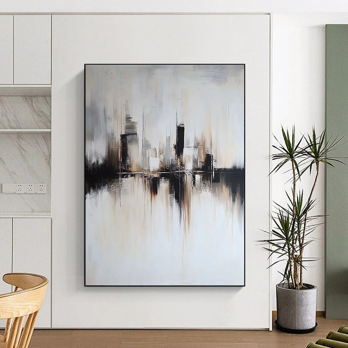 Monochrome Cityscape Abstract Painting for Urban - Themed Lofts GAB1397