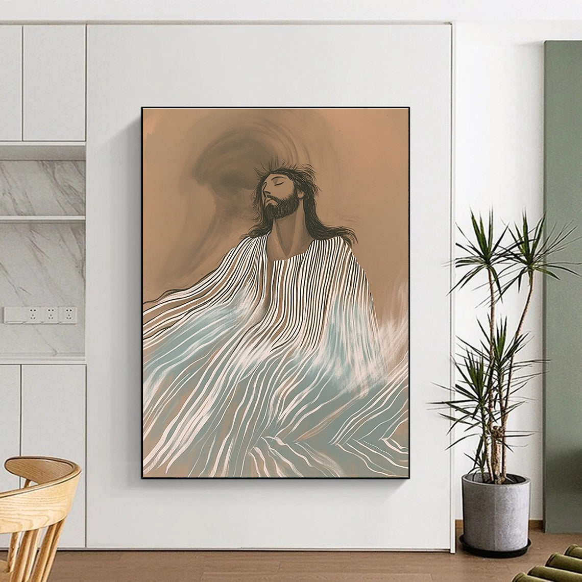 Serene Striped Figure Spiritual Narrative Abstract Painting GAB0282