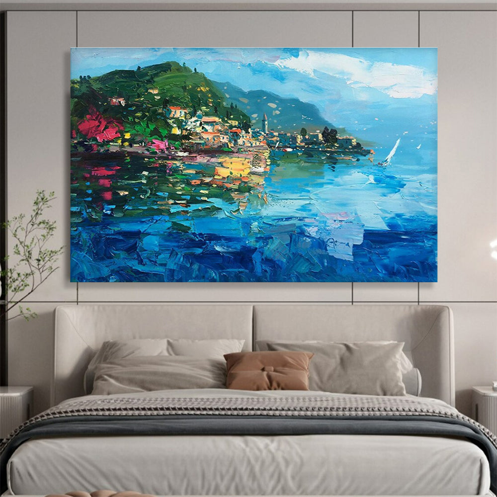 Lake Town Abstract Painting for Lakeside Home Living Rooms YHT487