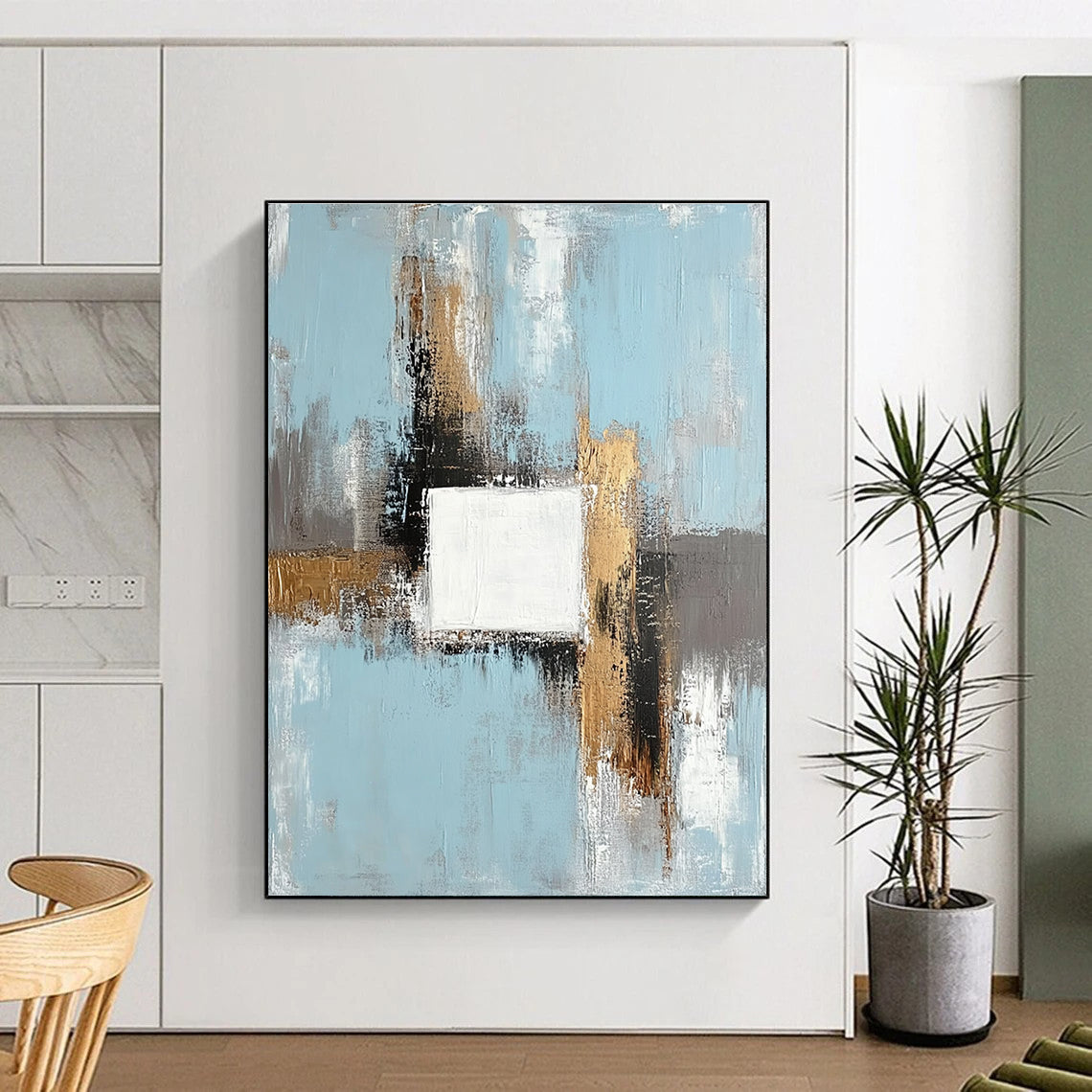 Blue Gold Gray Abstract Painting with Modern Sophistication WINK555