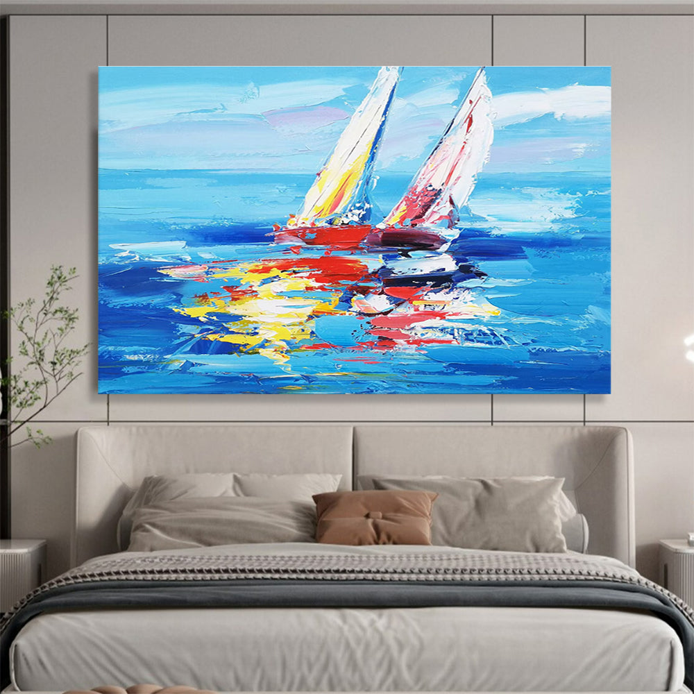 Colorful Sailboat Abstract Painting for Coastal Home Dining Rooms YHT268