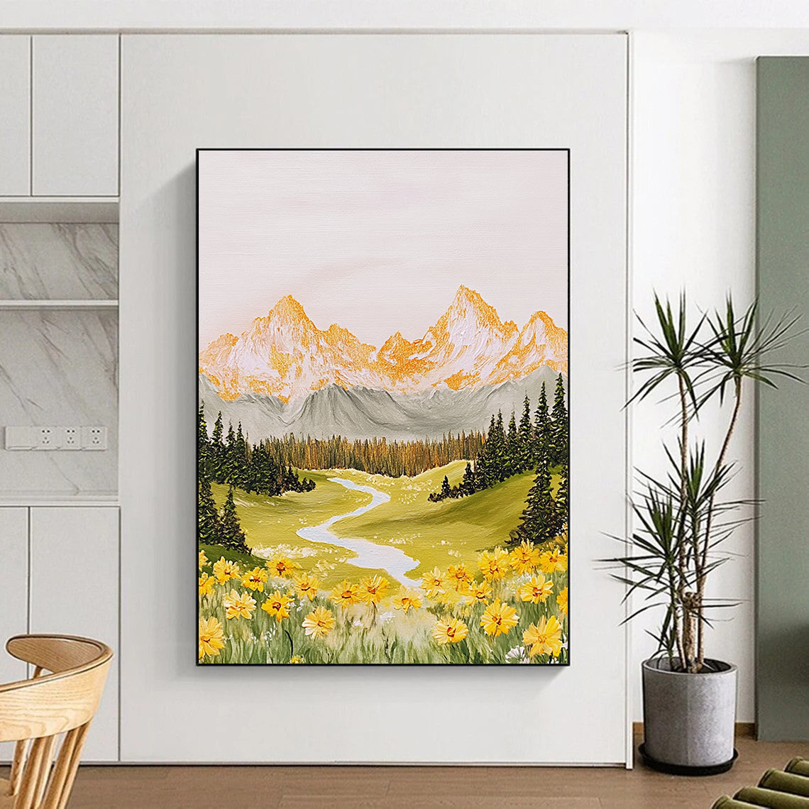 Mountain Valley Idyllic Abstract Painting for Rustic Interiors GAB1488