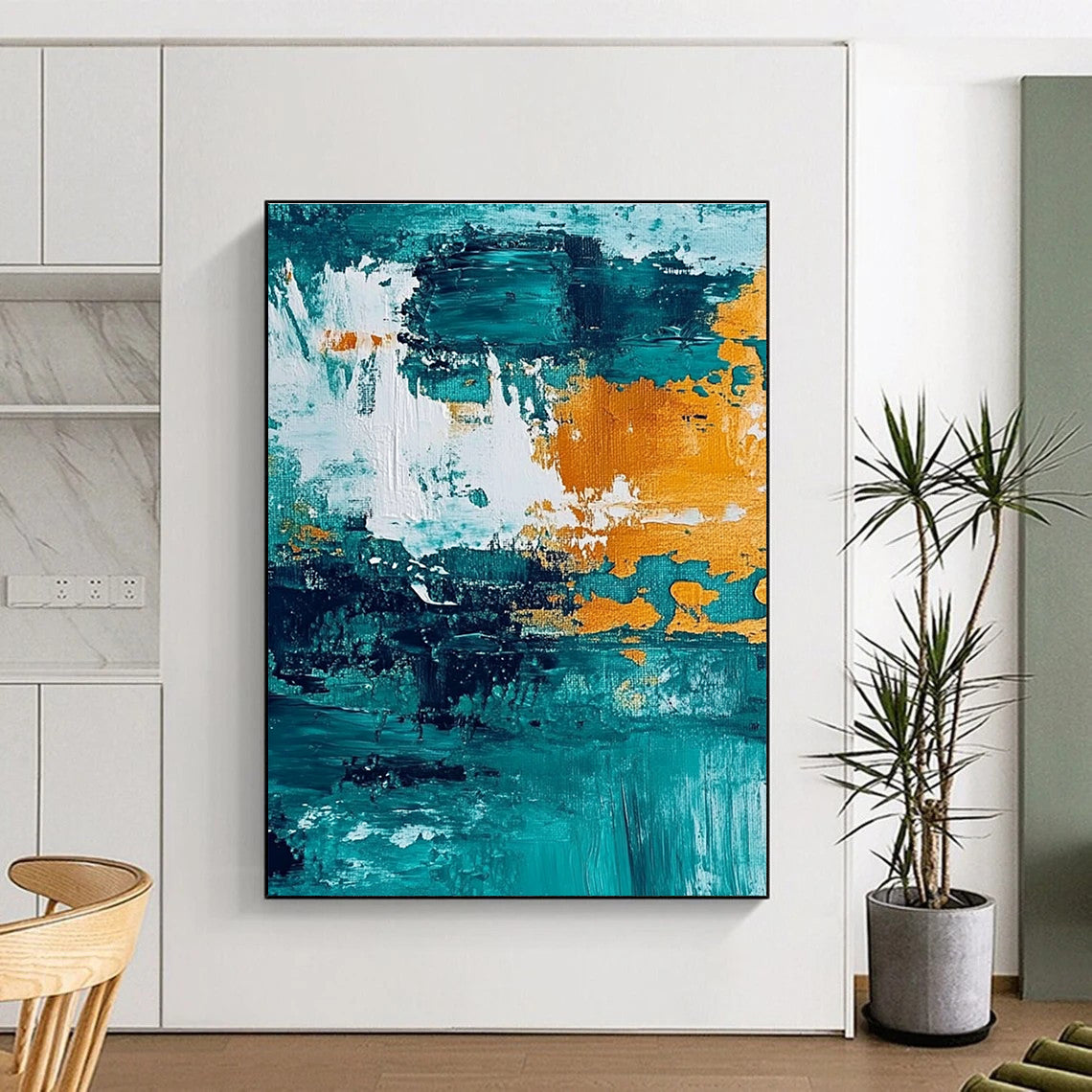 Teal and Orange Abstract Painting with Bold Textures WINK793