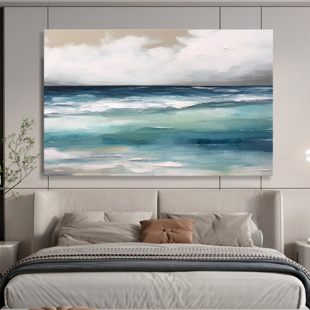 Serene Sea and Sky Abstract Painting for Coastal Calm YHT050