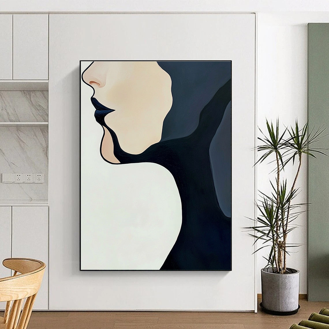 Minimalist Face Profile Abstract Painting with Clean Lines GAB0059