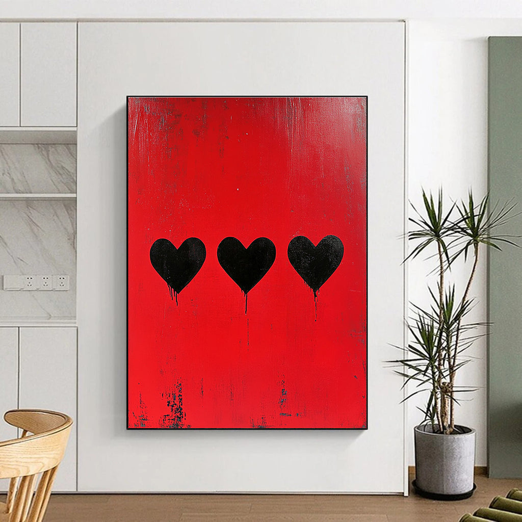 Red Hearts with Drips Edgy Abstract Painting GAB0325