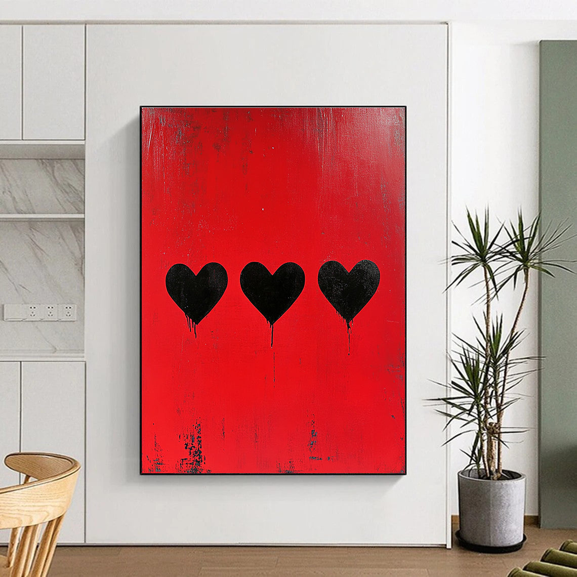 Red Hearts with Drips Edgy Abstract Painting GAB0325