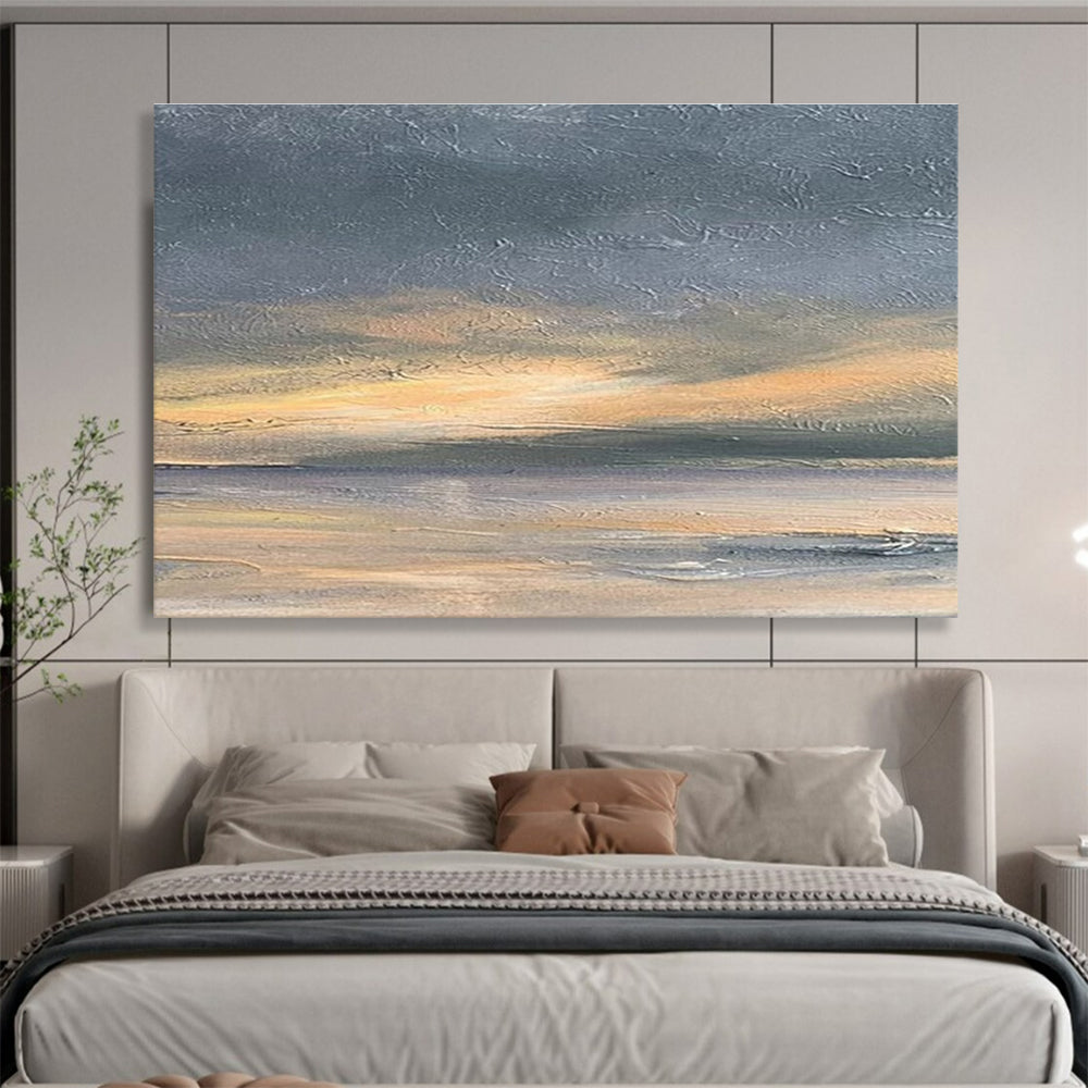 Sunset Over Calm Sea Abstract Painting for Coastal Homes YHT016