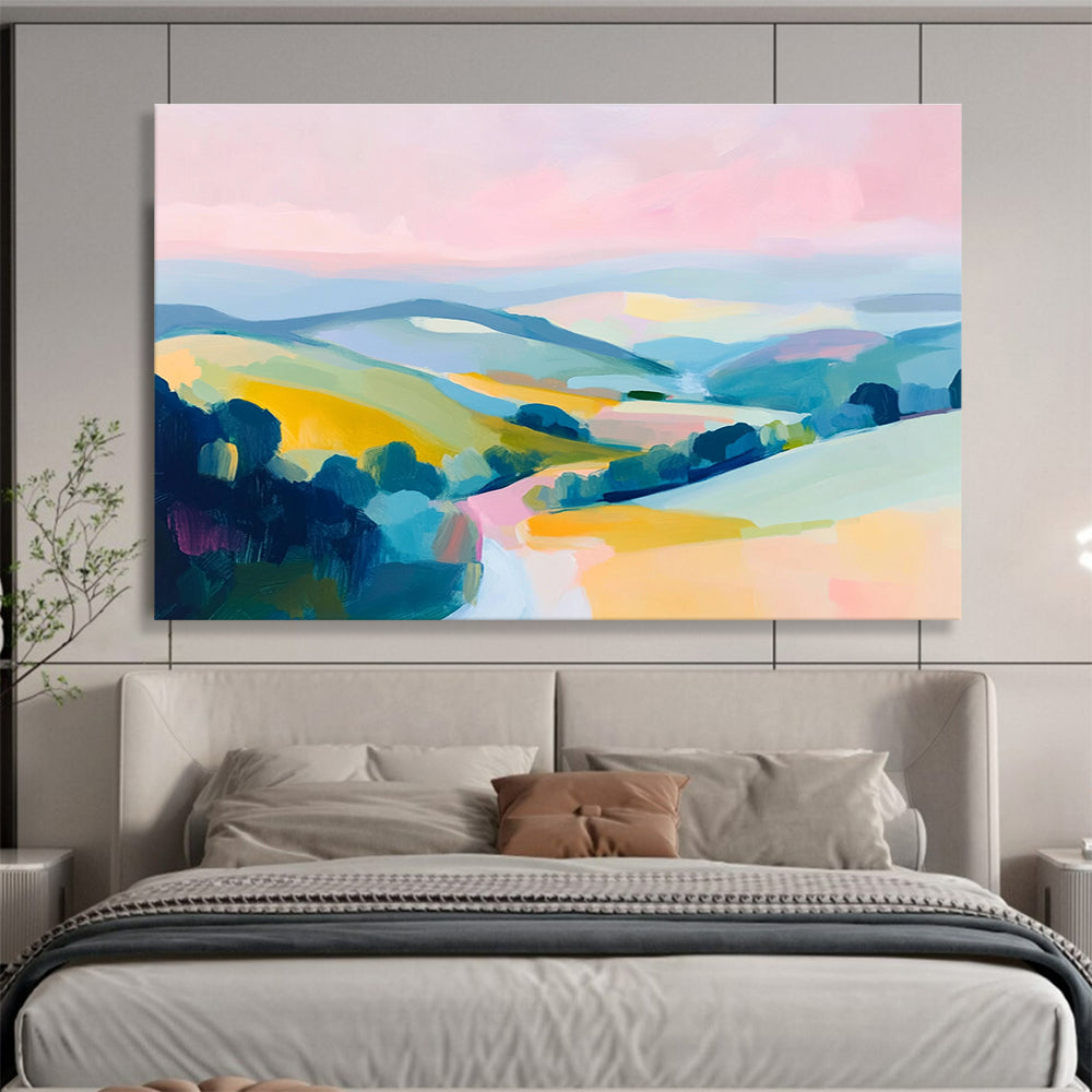 Pastel Mountain Landscape Abstract Painting with Soft Hues ABS288