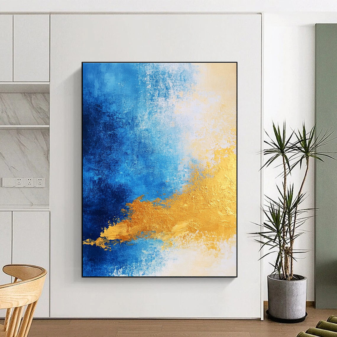 Blue - Gold Abstract Gradient Painting with Subtle Radiance WINK376